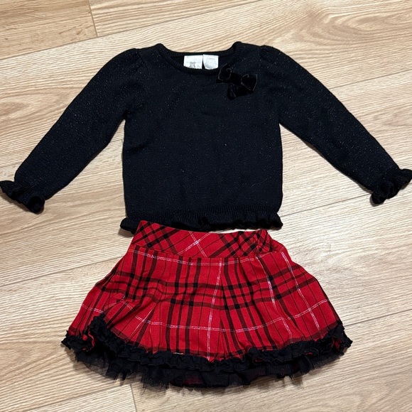 Koala Kids Other - Plaid Red & Black With Silver accents Skirt & long sleeve black top